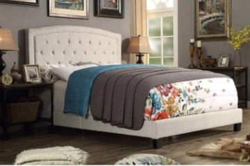 Picture of OWEN 100% Linen Upholstered & Button-Tufted Bed Frame in Queen Size (Beige)