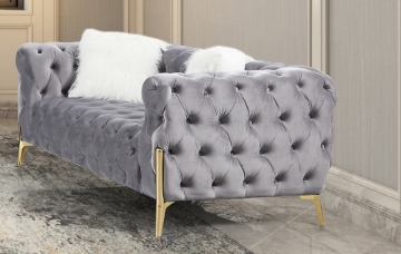 Picture of NORFOLK Velvet Button-Tufted 2-Seater Loveseat (Grey) 