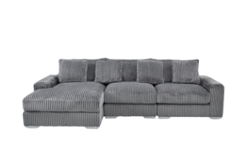 Picture of WINSTON Corduroy Velvet Modular Sectional Sofa (Grey) - Facing Left without Ottoman (3PC Set )