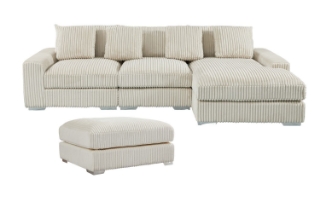 Picture of WINSTON Corduroy Velvet Modular Sectional Sofa (Beige) - Facing Right with Ottoman (4PC Set)	