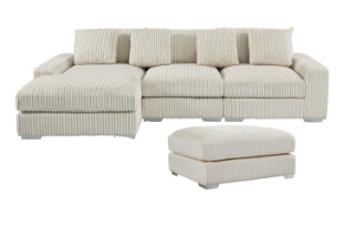 Picture of WINSTON Corduroy Velvet Modular Sectional Sofa (Beige) - Facing Left with Ottoman (4PC Set)	