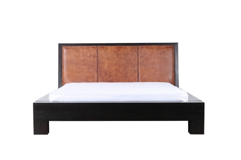 Picture of TANZANIA Solid Teak Bed Frame in Queen/King Size (Genuine Cowhide)