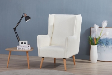 Picture of MOSSMAN Teddy Fabric Lounge Chair Natural Wood Legs (White)