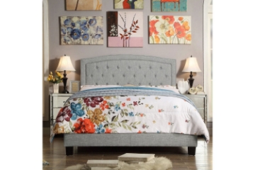 Picture of OWEN 100% Linen Upholstered & Button-Tufted Bed Frame in Double Size (Light Grey) 