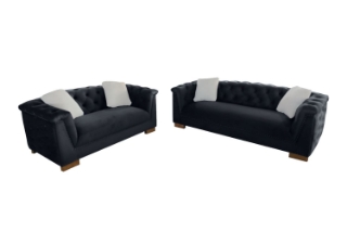 Picture of MALMO Velvet Sofa Range with Pillows (Black) - Loveseat+Sofa Set