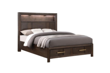 Picture of HOPKINS Storage Bed Frame with Built-in Shelf & Lamps - Queen Size
