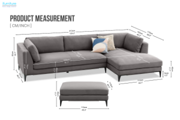 Picture of AMELIE Fabric Sectional Sofa with Ottoman (Dark Grey)
