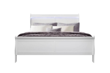 Picture of LOUIS Hevea Wood Bed Frame with LED Lighting Headboard in Queen/Eastern King Sizes (White) 