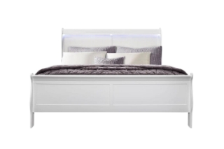 Picture of LOUIS Hevea Wood Bed Frame with LED Lighting Headboard (White) - Queen Size