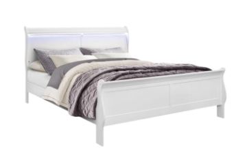 Picture of LOUIS Hevea Wood Bed Frame with LED Lighting Headboard (White) - Eastern King Size 