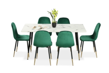 Picture of BIJOK 63" 7PC Dining Set (White Marble Finishing) - 1 Dining Table + 6 Green Chairs