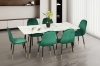 Picture of BIJOK 63" 7PC Dining Set (White Marble Finishing) - 1 Dining Table + 6 Green Chairs