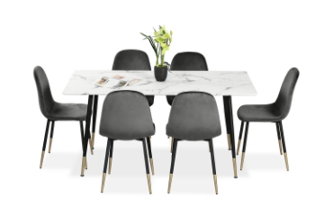 Picture of BIJOK 63" 7PC Dining Set (White Marble Finishing) - 1 Dining Table with 6 Gray Chairs