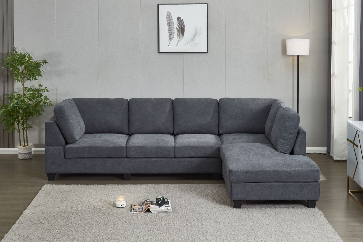 LIBERTY Sectional Fabric Sofa (Dark Grey) - Right Hand Facing Chaise ...