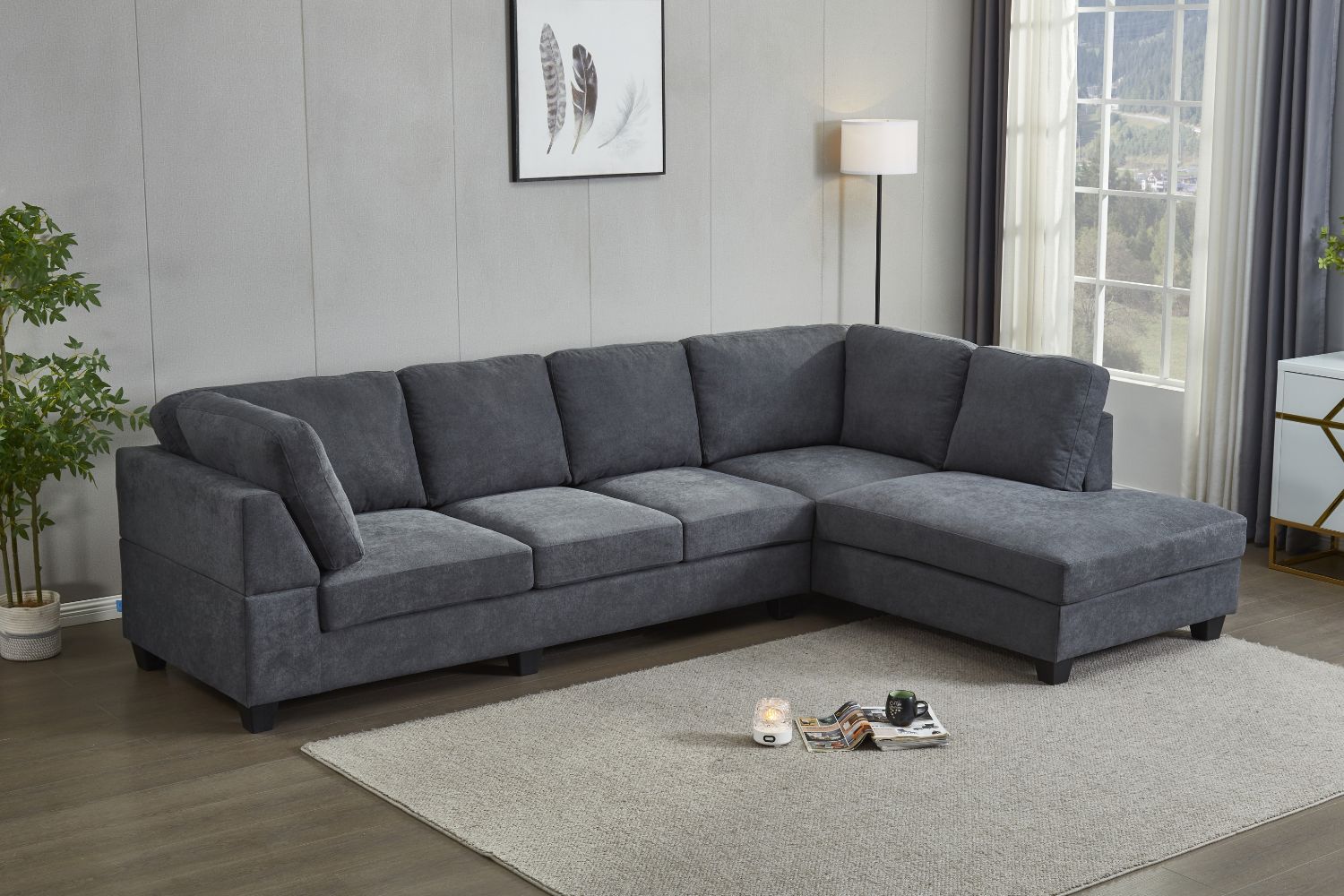 LIBERTY Sectional Fabric Sofa (Dark Grey) - Right Hand Facing Chaise ...