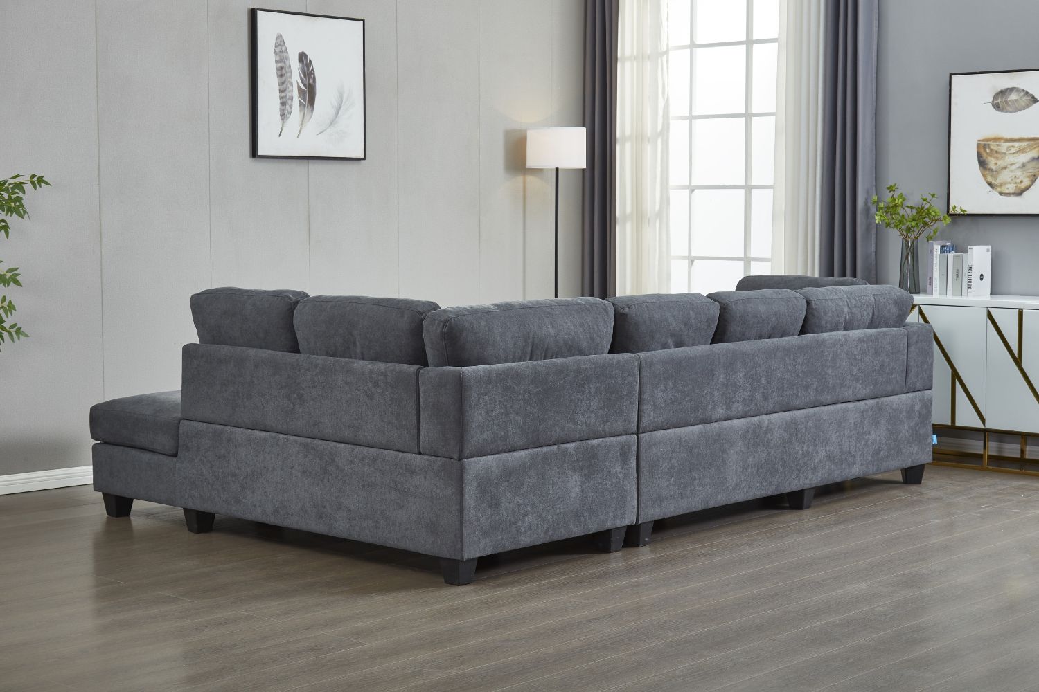 Liberty Sectional Fabric Sofa Dark Grey Left Hand Facing Chaise