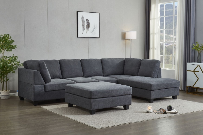 Picture of LIBERTY Sectional Fabric Sofa (Dark Grey) - Right Hand Facing Chaise with Ottoman