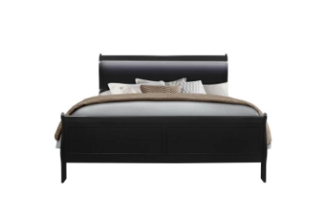 Picture of LOUIS Hevea Wood Bed Frame with LED Lighting Headboard in Queen/Eastern King Sizes (Black) 