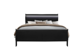 Picture of LOUIS Hevea Wood Bed Frame with LED Lighting Headboard (Black) - Queen Size