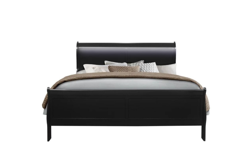 Picture of LOUIS Hevea Wood Bed Frame with LED Lighting Headboard (Black) - Queen Size