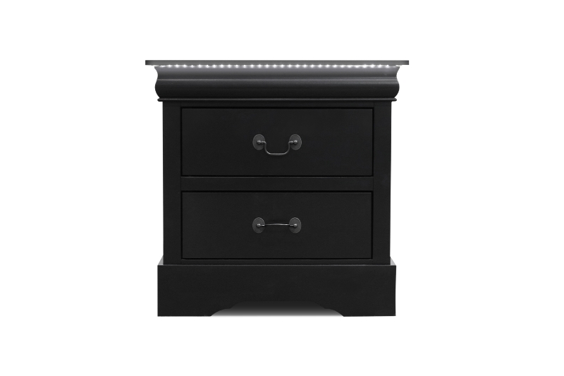Picture of LOUIS 2-Drawer Hevea Wood Bedside Table with LED Lighting (Black)