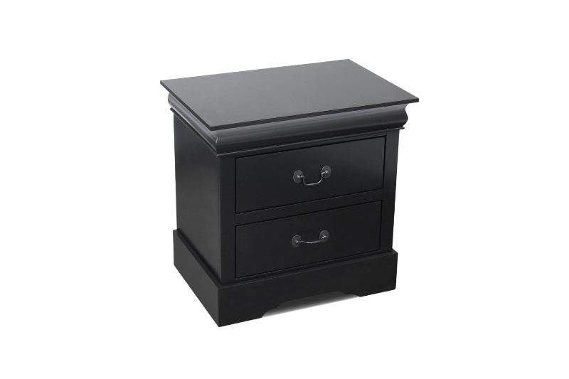 Picture of LOUIS 2-Drawer Hevea Wood Nightstand with LED Lighting (Black)