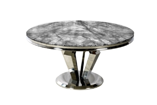Picture of NUCCIO 54" Marble Top Stainless Round Dining Table -  Dark Grey 