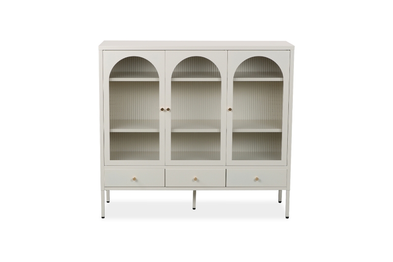 Picture of STARK 3-Arched Doors 3-Drawers Glass Display Cabinet (Cream)