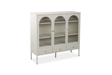 Picture of STARK Steel Frame 3-Arched Doors 3-Drawers Glass Display Cabinet (Cream)