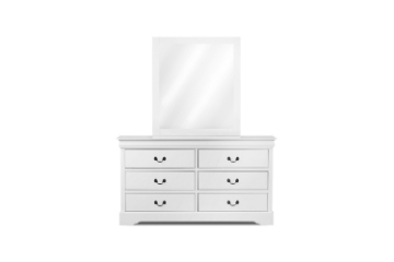 Picture of LOUIS 6-Drawer Hevea Wood Dresser and Mirror with LED Lighting (White)