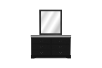 Picture of LOUIS 6-Drawer Hevea Wood Dresser and Mirror with LED Lighting (Black)