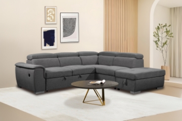 Picture of CAPRI Pull-Out Sectional Sofa Bed with Storage Ottoman and USB Port (Grey)