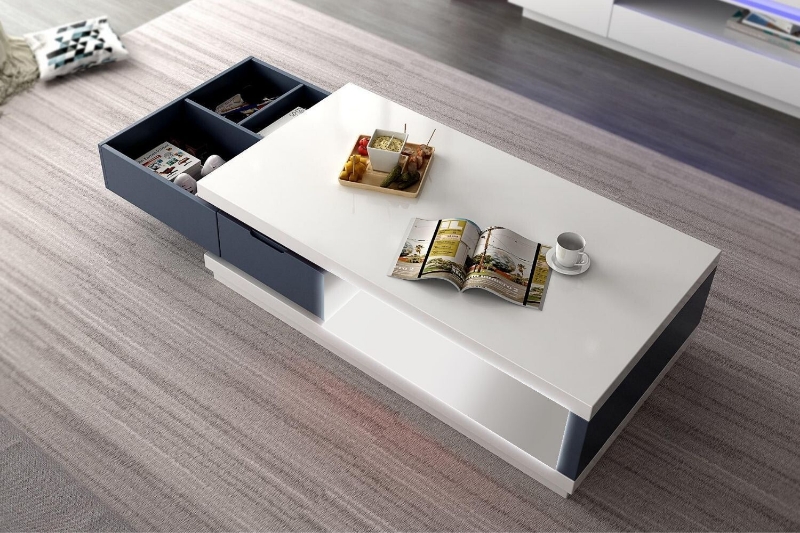 Picture of HANIMONT 120 Coffee Table with LED Lights (Swivel Storage/High Gloss White Top)