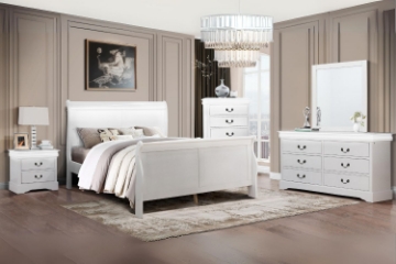 Picture of LOUIS 3PC/4PC/5PC Hevea Wood with LED Lighting Bedroom Combo Set in Queen/Eastern King Sizes (White)