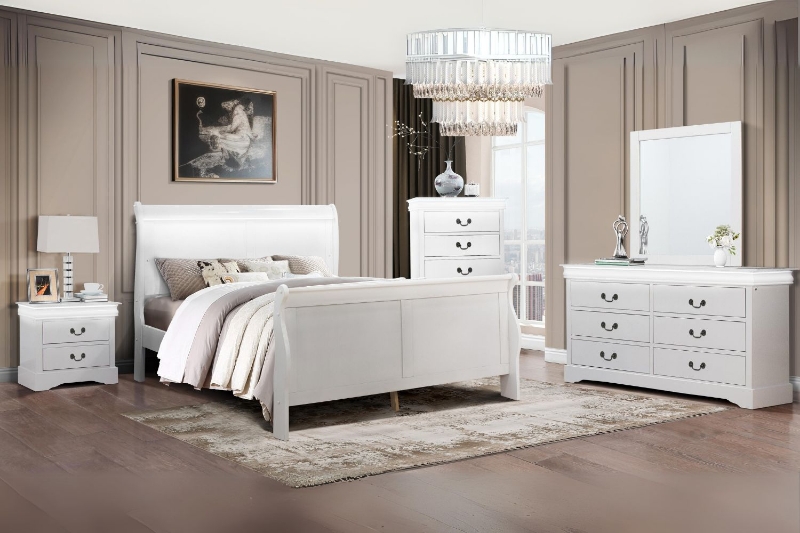 Picture of LOUIS Hevea Wood with LED Lighting Bedroom Combo Set in Queen Size (White) - 5PC Combo