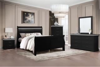 Picture of LOUIS 5PC Hevea Wood with LED Lighting Bedroom Combo Set (Black) - Queen Size