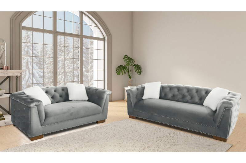 MALMO Velvet Sofa Range with Pillows Grey