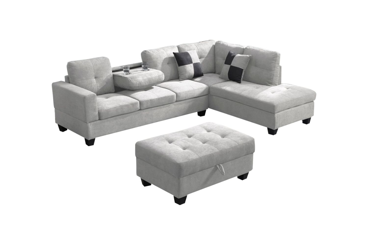 NEBULA Sectional Sofa with Storage Ottoman & Drop-Down Console (Light ...