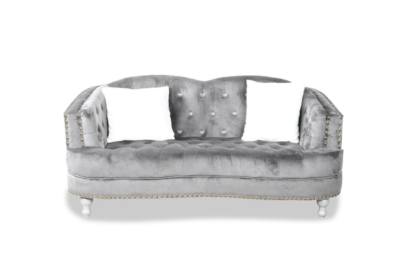 Picture of ALINA Velvet Curved Sofa Range with Pillows (Gray) - 2 Seater (Loveseat)