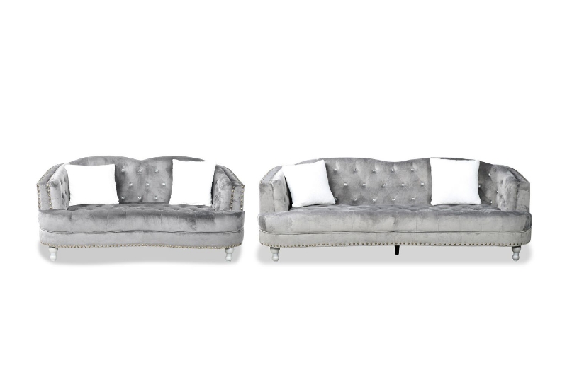 Picture of ALINA Velvet Curved Sofa Range with Pillows (Gray) - Loveseat + Sofa Set