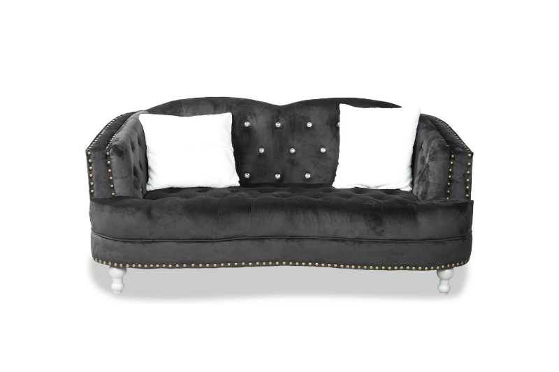 Picture of ALINA Velvet Curved Sofa Range with Pillows (Black) - 2 Seater (Loveseat)