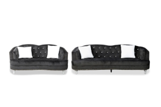 Picture of ALINA Velvet Curved Sofa Range with Pillows (Black) - Loveseat + Sofa Set