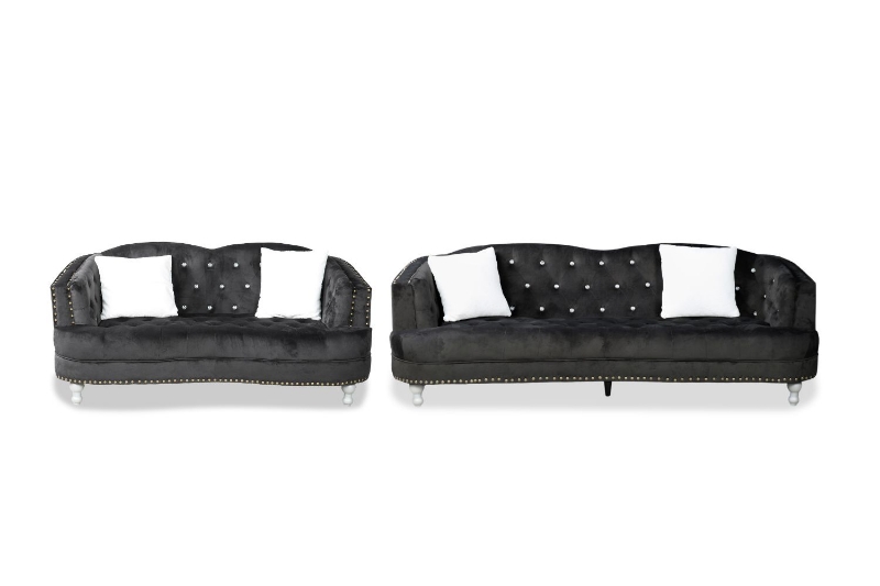 Picture of ALINA Velvet Curved Sofa Range with Pillows (Black) - Loveseat + Sofa Set