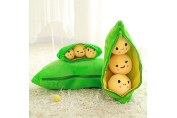 Picture of LOVELY PEA POD SHAPE Plush Bean Bag with 3 Smiling Beans Soft Pillow 