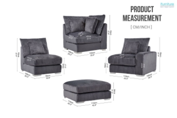 Picture of WINSTON Corduroy Modular Sofa (Grey) - 6PC Big Corner Set with Ottoman