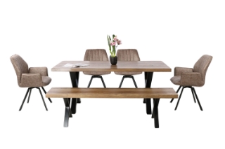 Picture of GALLOP 6PC Dining Set - (1 Dining Table + 1 Bench + 4 Swirl Dining Chairs)