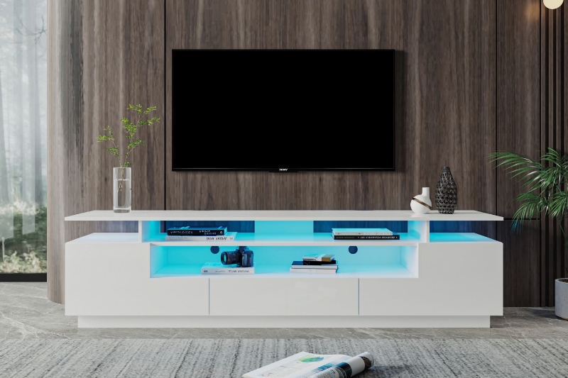 Picture of ONEL 76.7" TV Stand with LED Lighting (White)