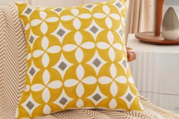 Picture of GEOMETRIC Pattern Towel Embroidered Cushion with Inner (17.7" x 17.7") - Green Square frame