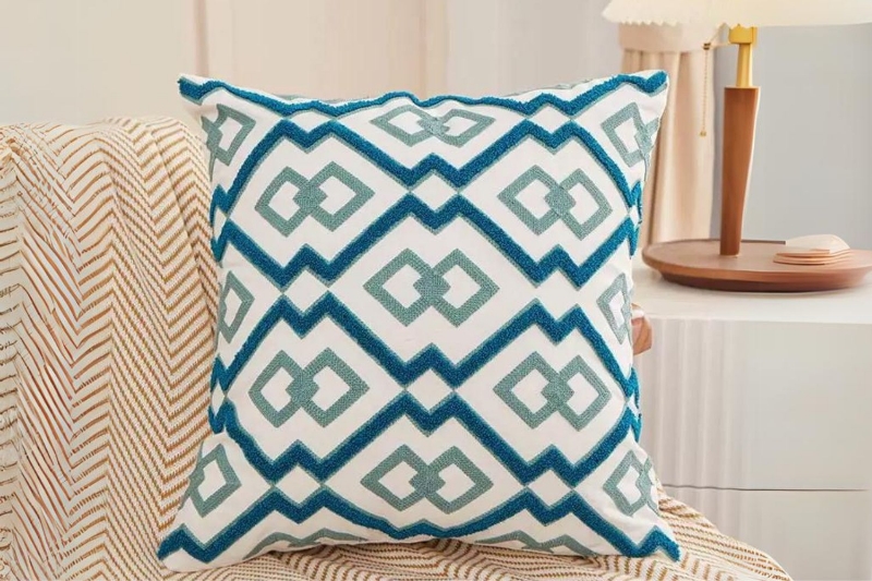 Picture of GEOMETRIC Pattern Towel Embroidered Cushion with Inner (17.7" x 17.7") - Green Square frame