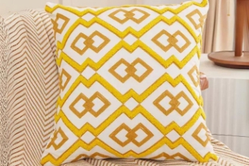 Picture of GEOMETRIC Pattern Towel Embroidered Cushion with Inner (17.7" x 17.7") - Yellow Square frame